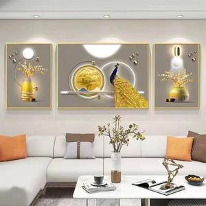 Triptyque de peinture en porcelaine cristalline, motif animalier, style moderne et luxueux, pour décoration murale de salon - Product Image 1