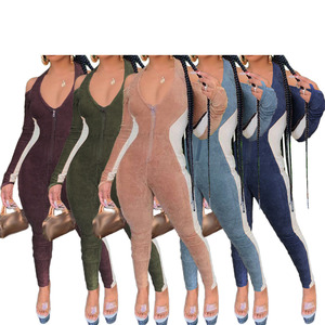 2024 nuovi arrivi tute Skinny Sexy senza schienale Patchwork tute di un pezzo da donna <span class=keywords><strong>body</strong></span> <span class=keywords><strong>in</strong></span> <span class=keywords><strong>velluto</strong></span> elasticizzato - Product Image 3