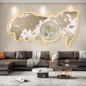 Art mural carte du monde avec lumières led décor de salon simple peinture lumineuse led avec horloge - Product Image 4