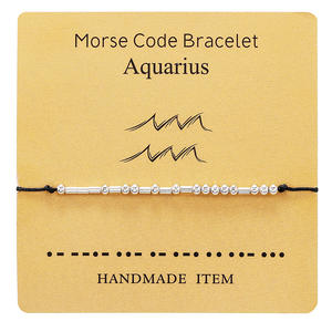 Gran oferta, tarjeta de deseos, cuentas de joyería de plata, pulsera de Tauro, 12 signos del zodiaco, código Morse, pulsera personalizada de <span class=keywords><strong>pareja</strong></span> - Product Image 2