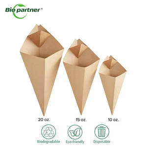 Recipiente <span class=keywords><strong>de</strong></span> comida rápida reutilizable Kraft French Fry Cups Potato Chip Scoop Pizza Cone Holder con salsa para aperitivos - Product Image 4