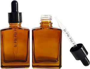 Empty Refillable Brown Flat square Glass <b>Bottle</b> 30ml 50ml 100ml Amber Essential Oil Serum Perfume <b>Dropper</b> <b>Bottles</b> - Product Image 3