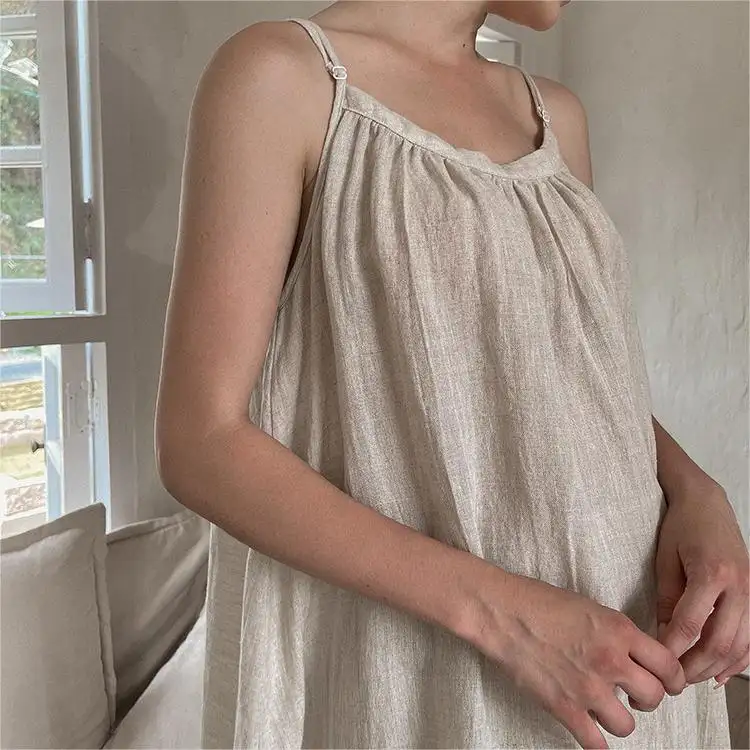 Individuelles hochwertiges Sommer damen locker Vintage lässig Maxi langärmlig solide Farbe 100 Prozent Damenkleid Kleid Freies Maß