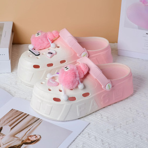 Sabots Pom-Pom pour femmes, talon épais, EVA, chaussures de plage d'été, couleurs bonbon, style Crocs, utilisables en toutes saisons - Product Image 4