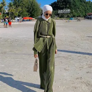 超人气设计女装马来西亚印度尼西亚服装套装时尚百褶裤穆斯林套装厂家直销