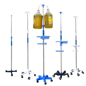 Soporte intravenoso de acero inoxidable con base de hierro fundido, altura ajustable con ruedas, soporte portátil para gotas intravenosas (Tipo B). - Product Image 2