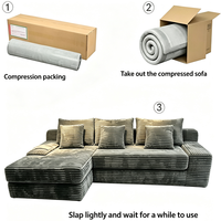 Canapé modulaire en tissu corduroy minimaliste moderne, éponge haute densité, compressé sous vide, pliable, convertible en lit pour salon