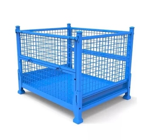 Nhiệm Vụ Nặng Nề Sơn Bột Có Thể Gập Lại Thép Pallet Giá <span class=keywords><strong>Stackable</strong></span> Dây Lồng Kim Loại Kho Lưu Trữ OEM Gấp Pallet Lồng - Product Image 4
