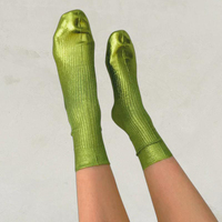 Chaussettes élégantes de luxe en soie métallisée côtelée pour femmes, chaussettes brillantes à paillettes mi-mollet