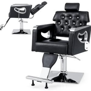 Sillón de Barbería Hidráulico de Cuero Negro, Giratorio 360 Grados, con Reposapiés, para Peluquería - Product Image 6