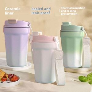 Premium 304 Stainless Steel Vacuum Insulated Coffee Mug Ceramic Lined with <b>Straw</b> Laser Engraved Logo Business Gift <b>Cup</b> Wholesale - Product Image 1