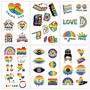 WE06 6 Hojas por Bolsa, Tatuajes Temporales Impermeables para Desfiles, Bandera del Orgullo Gay, Amor Gay, Dí<span class=keywords><strong>a</strong></span> del Orgullo, Adhesivos para Cara y Cuerpo - Product Image 1
