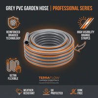 Tuyau d'arrosage de jardin en PVC renforcé à 3 couches, gris, tressé en maille, anti-UV, flexible, pour irrigation haute pression