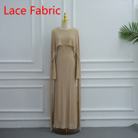 Robe longue en dentelle pour femme musulmane, élégante, avec cape en dentelle ajourée intégrée, taille ajustable, tenue de soirée islamique modeste pour femmes
