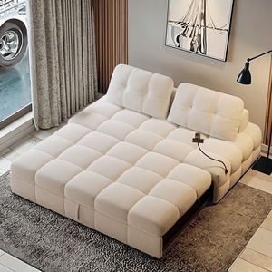 Canapé <span class=keywords><strong>convertible</strong></span> moderne de style 2025, blanc crème, avec fonction de tirage, canapé-<span class=keywords><strong>lit</strong></span> en tissu pour salon avec support pour téléphone portable - Product Image 2
