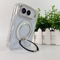 Casing Ponsel Lipat dengan Penyangga Putar Magnetik 360 Derajat untuk iPhone Duo, Bagian Belakang Akrilik Tipis, Bagian Atas PC, Tombol Logam, Logo Kustom