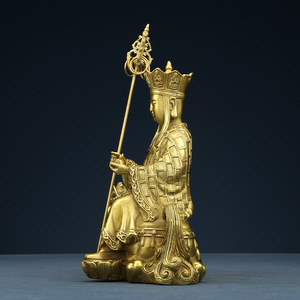Estatua de Ksitigarbha Bodhisattva de latón sentado sobre un león, fundida a mano, decoración para el hogar, regalo para inauguración de casa, regalos empresariales - Product Image 3
