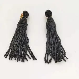 KDB6224 wholesale trendy women handmade beaded tassel clip on earrings