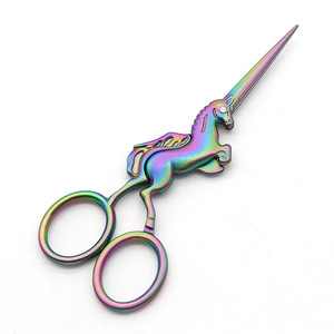 Colored <b>Titanium</b> Horse Shaped Scissors Stainless Steel Straight Head Home Use Cross Stitch Tea Bag Shears - Product Image 3