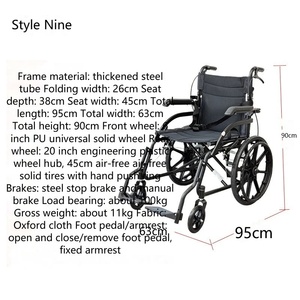 Fauteuil roulant manuel pliable léger pour personnes âgées, siège rembourré, double frein, roues à pneus pleins - Product Image 6