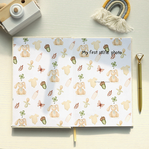 Impresión personalizada cubierta de lino natural logotipo estampado minimalista hitos Peachly Unisex Primer <span class=keywords><strong>Año</strong></span> recuerdo bebé libro de memoria - Product Image 6