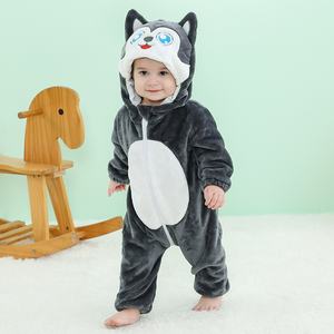 Michley Nuevo Diseño Mono Abrigador Azul con Estampado de Hámster, Jirafa y <span class=keywords><strong>Husky</strong></span> para Otoño Invierno 2025, Franela, Cremallera Bidireccional, Unisex, 0-3 Años, Animal Adorable - Product Image 4