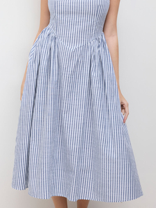 Abito Midi <span class=keywords><strong>a</strong></span> <span class=keywords><strong>Righe</strong></span> <span class=keywords><strong>Blu</strong></span> <span class=keywords><strong>e</strong></span> Bianche Senza Maniche per Donna, <span class=keywords><strong>Vestito</strong></span> Estivo Casual con Scollo <span class=keywords><strong>a</strong></span> Barca <span class=keywords><strong>e</strong></span> Linea ad <span class=keywords><strong>A</strong></span> per Signore - Product Image 3