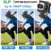 Módulo de Cámara Web USB3.0 con Enfoque Automático ELP de 12MP, 4K 60FPS, 1080P 230FPS, 88 °   Módulo de Cámara UVC sin Distorsión, sin Controladores, Compatible con Linux