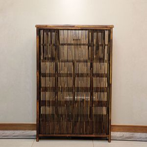 Bamboo <b>Wall</b> <b>Mounted</b> Cabinet Multi Compartment <b>Shelf</b> Tea Storage Rack Living Room Display <b>Shelf</b> Standing Type Zen Inspired - Product Image 4