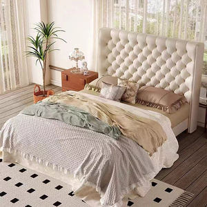 Роскошная мебель для спальни, кожаное высокое изголовье, двуспальная кровать размера «<span class=keywords><strong>king</strong></span>-Size», современный простой каркас кровати размера «Queen-Size» для домашнего отеля - Product Image 5