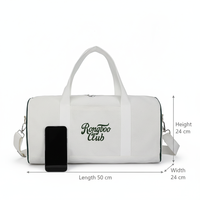 Sac à main cylindrique vintage chic en toile brodé avec logo de marque, idéal pour le yoga, le fitness en extérieur, porté épaule ou croisé, avec fermeture éclair et lettres.
