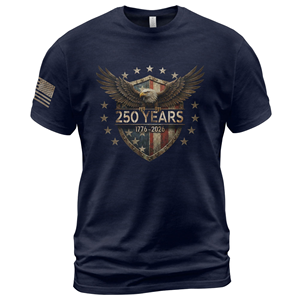 Camiseta de Hombre Azul Marino con Estampado del Escudo del Águila de EE. UU. 250 Años, Manga Corta, Cuello Redondo, Informal, de Punto, Algodón, Corte Regular - Product Image 1