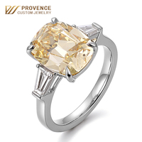 Bague en or blanc 18k 14k avec trois pierres, diamant de laboratoire taille coussin jaune clair fantaisie, 5 carats, bijoux fins, cadeau, fête