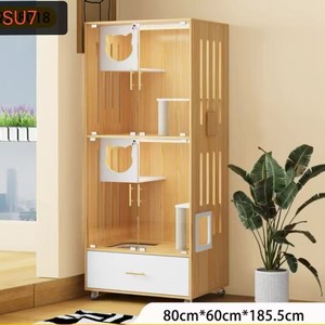 Villa Kucing Mewah 2 Lantai dari Kayu - Kandang & Rumah Kucing Persegi Panjang untuk Rumah Tangga dengan Sarang Tahan Air, Rumah Kucing Besar untuk Pembiakan di Dalam Ruangan - Product Image 2