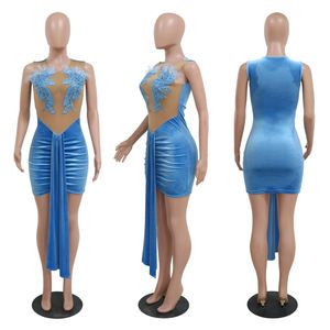 2024 HO Mujer femmes cristal Glam robe sans manches <span class=keywords><strong>voir</strong></span> à travers plissé Mini robes Vestidos avec ruban - Product Image 5