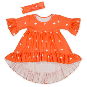 Robe pour filles style hip-hop à manches longues et volants, personnalisable par impression numérique, vente en gros de vêtements pour bébés - Product Image 1
