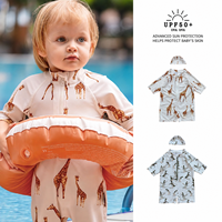 Set Baju Renang Anak Motif Hewan Satu Potong Lengan Pendek Ritsleting Depan Topi Renang Senada Baju Mandi Anak