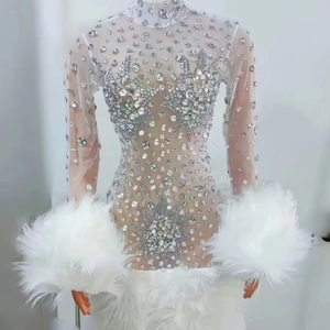 Vestido Sexy con Pedrería para Cantante de Escenario, Ropa de Baile <span class=keywords><strong>Gogo</strong></span> para Club Nocturno, Body Elástico Multicolor, Disfraz de Drag Queen - Product Image 1