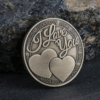 Pièce de Monnaie Souvenir Vintage Cœur Double en Fer, Jeton Romantique avec Message, Cadeau Saint-Valentin Anniversaire Couple, Souvenir Imprimé UV Tendance