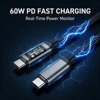 Schitec 60W PD-Kabel mit Echtzeit-Leistungsanzeige, Aluminiumlegierung, sicheres Laden, USB-C-auf-C-Kabel mit Nylonummantelung für Laptop und Smartphone