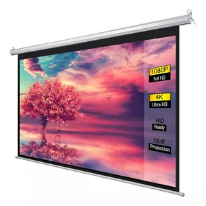 Salange High Quality Motorized Projector Screen 84 100 120 Inch Projection Screen Matte White Fabric For Home Theater Office