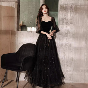 Black Evening Gown Sweetheart Neckline Empire Waist A-Line Chiffon Long Dress For Formal Events - Product Image 2