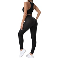Nouvel ensemble de yoga moulant de style européen et américain, respirant, en Spandex/Nylon avec empiècements en maille, soutien-gorge de sport sexy et culotte taille haute push-up