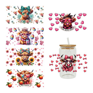Envoltorios para Vasos de 16oz, Diseño Sweet Cowgirl, Adhesivo DTF, Besos Bovinos, Envoltorio UV DTF - Product Image 1