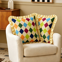 Housse de coussin en coton à volants géométriques en forme de losange, housse de coussin imprimée colorée, coussin décoratif rétro, décoration de salon