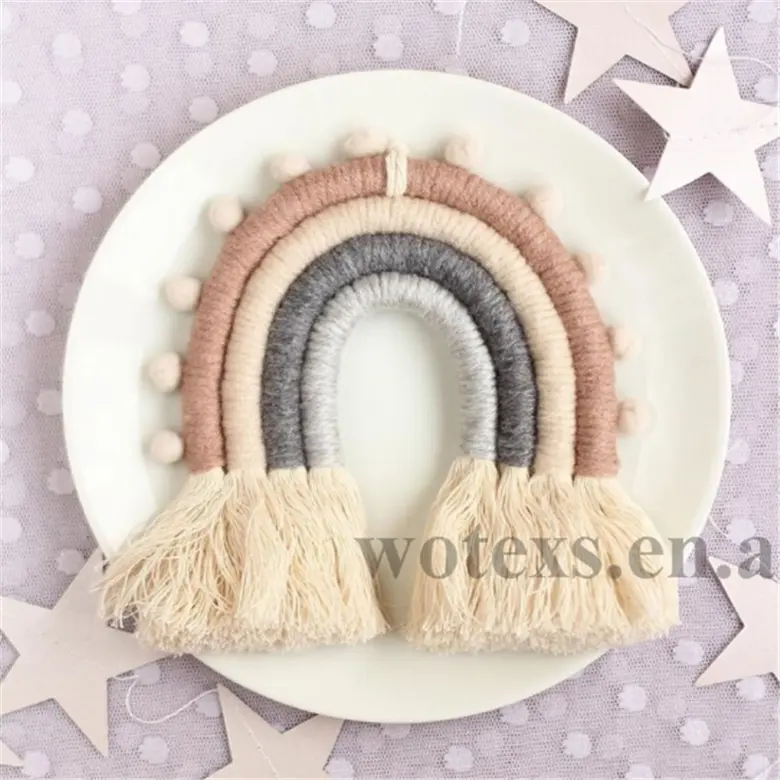 BM053 100% Cotton Handmade虹Macrame Wall Hanging Kids Room Nursery Home Decorマクラメ虹