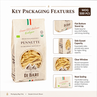 Sachet d'emballage alimentaire personnalisé imprimé et recyclable pour pâtes, nouilles et spaghetti, à fond plat, avec fenêtre