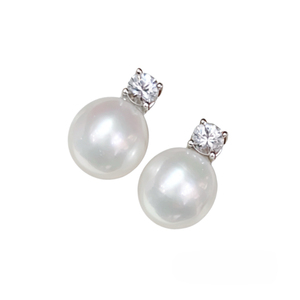 Classic Minimalist Diana Style S925 Sterling <b>Silver</b> <b>Stud</b> <b>Earrings</b> With Glossy Natural Aurora Freshwater Pearl Inlaid Clear Topaz - Product Image 2