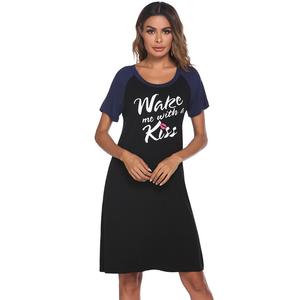 Camisón de Verano para Mujer, Modal, con Estampado de Letras, Color Contrastante, Ropa Casual para el Hogar, <span class=keywords><strong>Pijamas</strong></span> para Mujer - Product Image 3