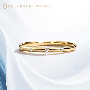 Anillo de Boda Minimalista Apilable de Oro Amarillo Sólido de 18K con Diamantes Cultivados en Laboratorio, Engaste Discreto y Pulido, para Novia - Product Image 1